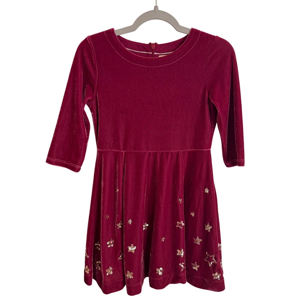 Boden Girls Berry Pink Velvet Sequin Starโ Skater Dress Size 5-6Y Holiday Party